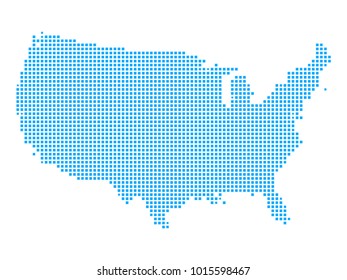 Pixel mosaic blue dot map on white background of map of united states of america symbol for your web site design map logo, app, ui, Travel vector eps10, concept Illustration.