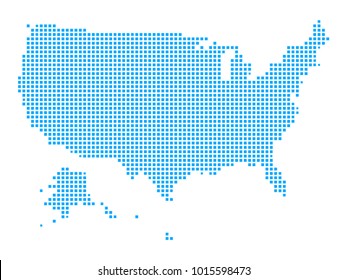 Pixel mosaic blue dot map on white background of map of united states of america symbol for your web site design map logo, app, ui, Travel vector eps10, concept Illustration.