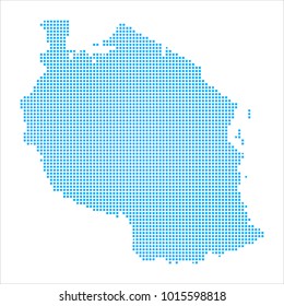 Pixel mosaic blue dot map on white background of map of Tanzania symbol for your web site design map logo, app, ui, Travel vector eps10, concept Illustration.
