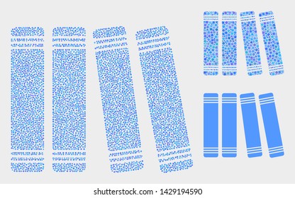 Pixel and mosaic books icons. Vector icon of books combined with irregular spheric dots. Other pictogram is combined from square dots.
