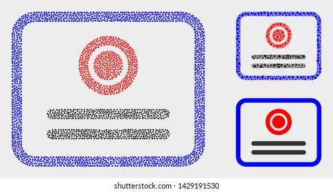 Pixel and mosaic certificate icons. Vector icon of certificate constructed of scattered spheric dots. Other pictogram is combined from square dots.