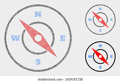 Pixel and mosaic compass icons. Vector icon of compass formed of scattered circle pixels. Other pictogram is composed from square pixels.
