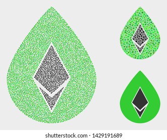 Pixel and mosaic crystal drop icons. Vector icon of crystal drop designed of random round pixels. Other pictogram is designed from small rectangles.