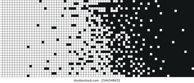 Fondo de desintegración de mosaico de píxeles. Patrón de puntos dispersos, efecto de desintegración de píxeles.