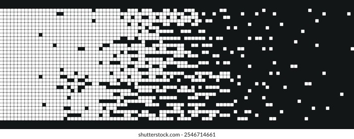Fondo de desintegración de mosaico de píxeles. Patrón de puntos dispersos, efecto de desintegración de píxeles.