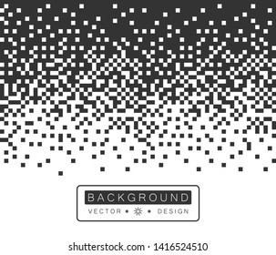 Pixel mosaic. The effect of falling, dissolving, monochrome fine particles, squares. Indent for text, banner, poster. Vector element isolated background.