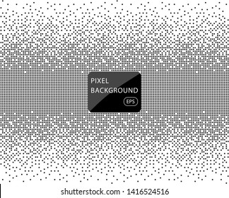 Pixel mosaic. The effect of falling, dissolving, monochrome fine particles, squares. Indent for text, banner, poster. Vector element isolated background.