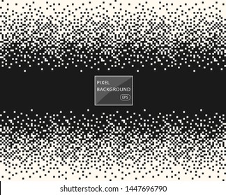 Pixel mosaic. The effect of falling, dissolving, monochrome fine particles, squares. Indent for text, banner, poster. Vector element isolated background.