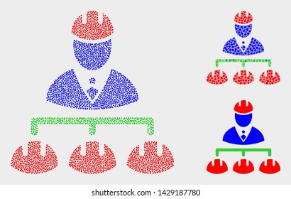 Pixel and mosaic engineer hierarchy icons. Vector icon of engineer hierarchy composed of irregular round elements. Other pictogram is combined from rectangle elements.