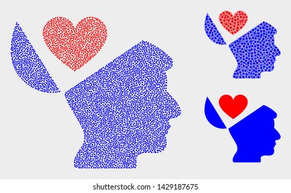 Pixel and mosaic favourites open mind icons. Vector icon of favourites open mind composed of scattered round dots. Other pictogram is designed from dots.
