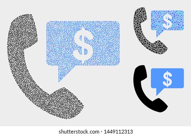 Pixel and mosaic financial phone message icons. Vector icon of financial phone message constructed of random spheric elements. Other pictogram is constructed from elements.