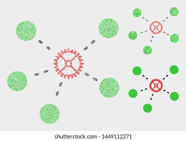 Pixel and mosaic gear links icons. Vector icon of gear links created of irregular circle pixels. Other pictogram is designed from square particles.