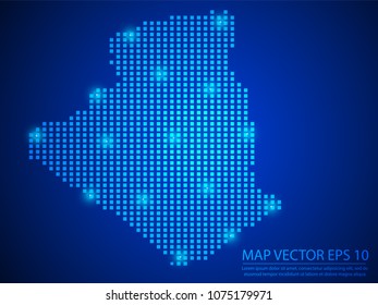 Pixel mosaic glow blue dot map with light on blue background of map of Algeria symbol for your web site design map logo, app, ui, Travel vector eps10.
