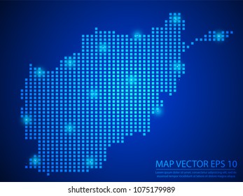 Pixel mosaic glow blue dot map with light on blue background of map of Afghanistan Afghanistan symbol for your web site design map logo, app, ui, Travel vector eps10.
