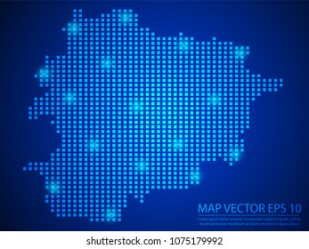 Pixel mosaic glow blue dot map with light on blue background of map of Andorra symbol for your web site design map logo, app, ui, Travel vector eps10.