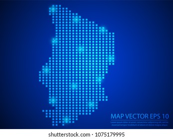 Pixel mosaic glow blue dot map with light on blue background of map of Chad symbol for your web site design map logo, app, ui, Travel vector eps10.