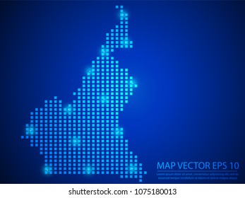 Pixel mosaic glow blue dot map with light on blue background of map of Cameroon symbol for your web site design map logo, app, ui, Travel vector eps10.