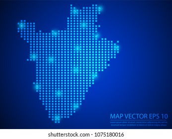 Pixel mosaic glow blue dot map with light on blue background of map of Burundi symbol for your web site design map logo, app, ui, Travel vector eps10.