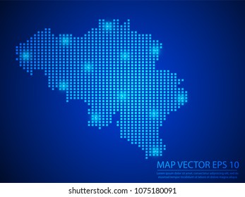 Pixel mosaic glow blue dot map with light on blue background of map of Belgium symbol for your web site design map logo, app, ui, Travel vector eps10.