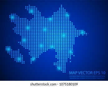 Pixel mosaic glow blue dot map with light on blue background of map of Azerbaijan symbol for your web site design map logo, app, ui, Travel vector eps10.