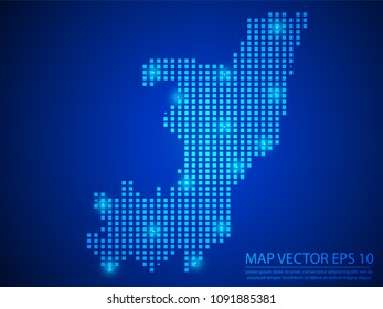 Pixel mosaic glow blue dot map with light on blue background of map of Congo symbol for your web site design map logo, app, ui, Travel vector eps10.