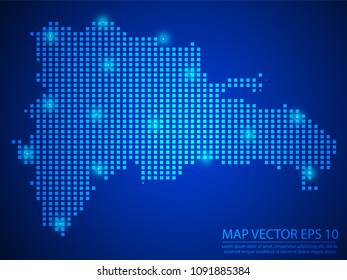 Pixel mosaic glow blue dot map with light on blue background of map of Dominican Republic symbol for your web site design map logo, app, ui, Travel vector eps10.