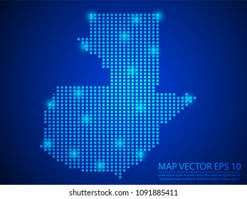 Pixel mosaic glow blue dot map with light on blue background of map of Guatemala symbol for your web site design map logo, app, ui, Travel vector eps10.