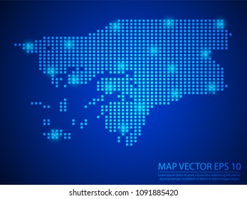 Pixel mosaic glow blue dot map with light on blue background of map of Guinea Bissau symbol for your web site design map logo, app, ui, Travel vector eps10.
