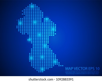 Pixel mosaic glow blue dot map with light on blue background of map of Guyana symbol for your web site design map logo, app, ui, Travel vector eps10.