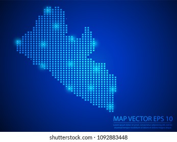 Pixel mosaic glow blue dot map with light on blue background of map of Liberia symbol for your web site design map logo, app, ui, Travel vector eps10.