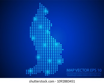Pixel mosaic glow blue dot map with light on blue background of map of Liechtenstein symbol for your web site design map logo, app, ui, Travel vector eps10.