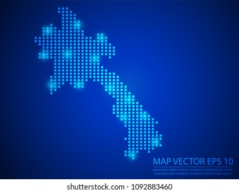 Pixel mosaic glow blue dot map with light on blue background of map of Laos symbol for your web site design map logo, app, ui, Travel vector eps10.