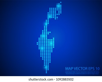 Pixel mosaic glow blue dot map with light on blue background of map of Israel symbol for your web site design map logo, app, ui, Travel vector eps10.