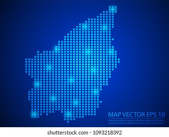 Pixel mosaic glow blue dot map with light on blue background of map of San Marino symbol for your web site design map logo, app, ui, Travel vector eps10.