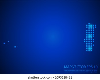 Pixel mosaic glow blue dot map with light on blue background of map of Portugal symbol for your web site design map logo, app, ui, Travel vector eps10.