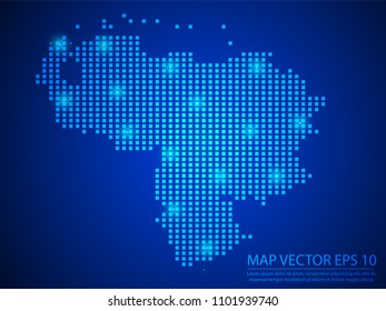 Pixel mosaic glow blue dot map with light on blue background of map of Venezuela symbol for your web site design map logo, app, ui, Travel vector eps10.