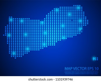 Pixel mosaic glow blue dot map with light on blue background of map of Yemen symbol for your web site design map logo, app, ui, Travel vector eps10.