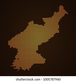 Pixel mosaic glow orange dot map on dark background of map of North Korea symbol for your web site design map logo, app, ui, Travel vector eps10, concept Illustration.