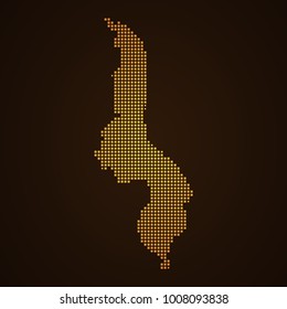 Pixel mosaic glow orange dot map on dark background of map of malawi symbol for your web site design map logo, app, ui, Travel vector eps10, concept Illustration.