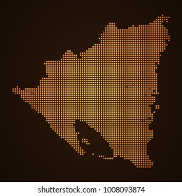 Pixel mosaic glow orange dot map on dark background of map of Nicaragua symbol for your web site design map logo, app, ui, Travel vector eps10, concept Illustration.