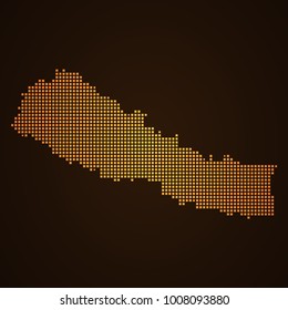 Pixel mosaic glow orange dot map on dark background of map of Nepal symbol for your web site design map logo, app, ui, Travel vector eps10, concept Illustration.