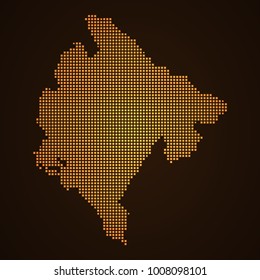 Pixel mosaic glow orange dot map on dark background of map of Montenegro symbol for your web site design map logo, app, ui, Travel vector eps10, concept Illustration.
