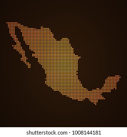 Pixel mosaic glow orange dot map on dark background of map of Mexico symbol for your web site design map logo, app, ui, Travel vector eps10, concept Illustration.