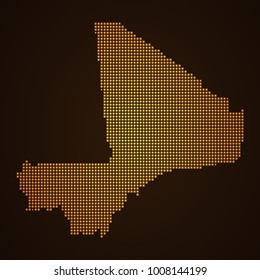 Pixel mosaic glow orange dot map on dark background of map of Mali symbol for your web site design map logo, app, ui, Travel vector eps10, concept Illustration.