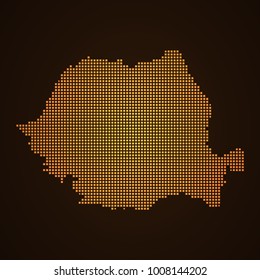 Pixel mosaic glow orange dot map on dark background of map of Romania symbol for your web site design map logo, app, ui, Travel vector eps10, concept Illustration.
