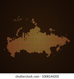 Pixel mosaic glow orange dot map on dark background of map of Russia symbol for your web site design map logo, app, ui, Travel vector eps10, concept Illustration.