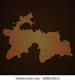 Pixel mosaic glow orange dot map on dark background of map of Tajikistan symbol for your web site design map logo, app, ui, Travel vector eps10, concept Illustration.