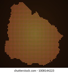 Pixel mosaic glow orange dot map on dark background of map of Uruguay symbol for your web site design map logo, app, ui, Travel vector eps10, concept Illustration.