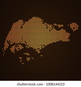 Pixel mosaic glow orange dot map on dark background of map of Singapore symbol for your web site design map logo, app, ui, Travel vector eps10, concept Illustration.