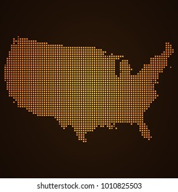Pixel mosaic glow orange dot map on dark background of map of united states of america symbol for your web site design map logo, app, ui, Travel vector eps10, concept Illustration.